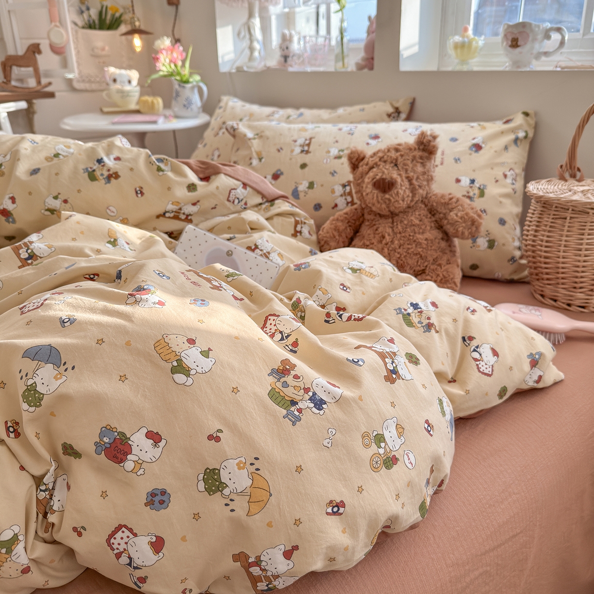 91家纺网 家纺一手货源 找家纺 罗亿家纺 2026新款A类古法水洗仿棉云感纱四件套 梦幻乐园