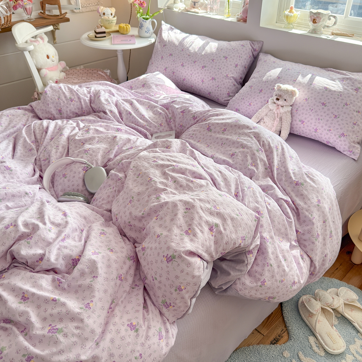 91家纺网 家纺一手货源 找家纺 罗亿家纺 2026新款A类古法水洗仿棉云感纱四件套 葡萄很甜