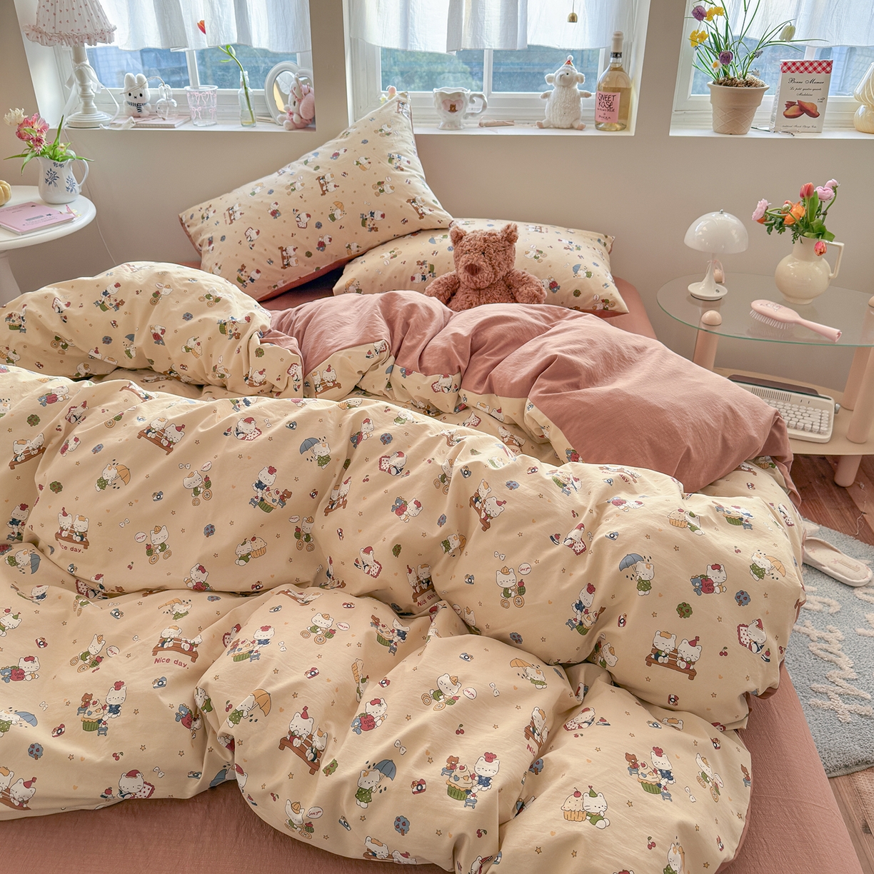 91家纺网 家纺一手货源 找家纺 罗亿家纺 2026新款A类古法水洗仿棉云感纱四件套 梦幻乐园