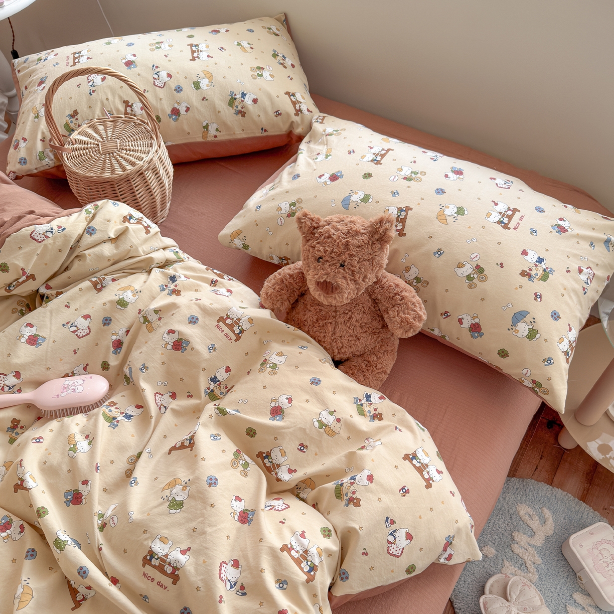 91家纺网 家纺一手货源 找家纺 罗亿家纺 2026新款A类古法水洗仿棉云感纱四件套 梦幻乐园