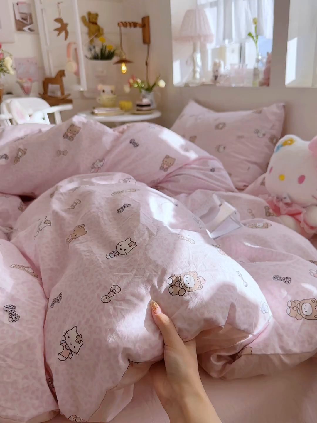 91家纺网 家纺一手货源 找家纺 罗亿家纺 2026新款A类古法水洗仿棉云感纱四件套 俏皮豹纹-kt-粉