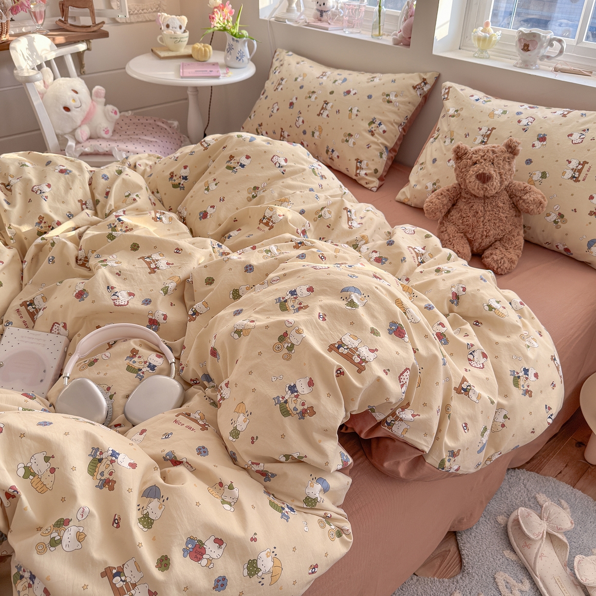 91家纺网 家纺一手货源 找家纺 罗亿家纺 2026新款A类古法水洗仿棉云感纱四件套 梦幻乐园