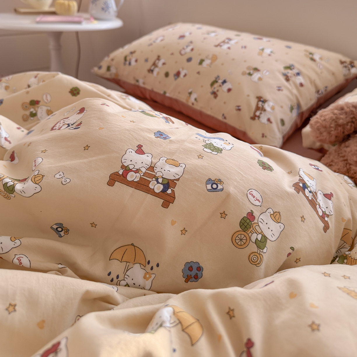 91家纺网 家纺一手货源 找家纺 罗亿家纺 2026新款A类古法水洗仿棉云感纱四件套 梦幻乐园