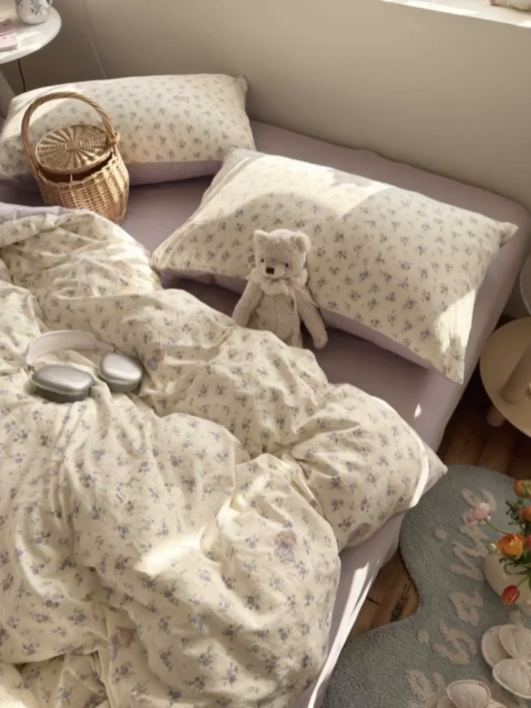 91家纺网 家纺一手货源 找家纺 罗亿家纺 2026新款A类古法水洗仿棉云感纱四件套 花集小兔