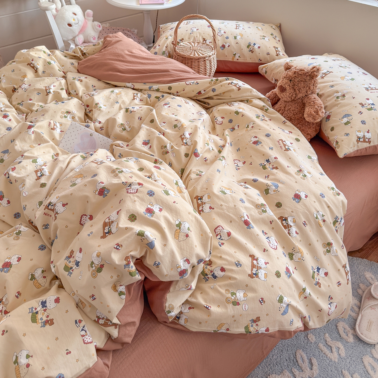 91家纺网 家纺一手货源 找家纺 罗亿家纺 2026新款A类古法水洗仿棉云感纱四件套 梦幻乐园