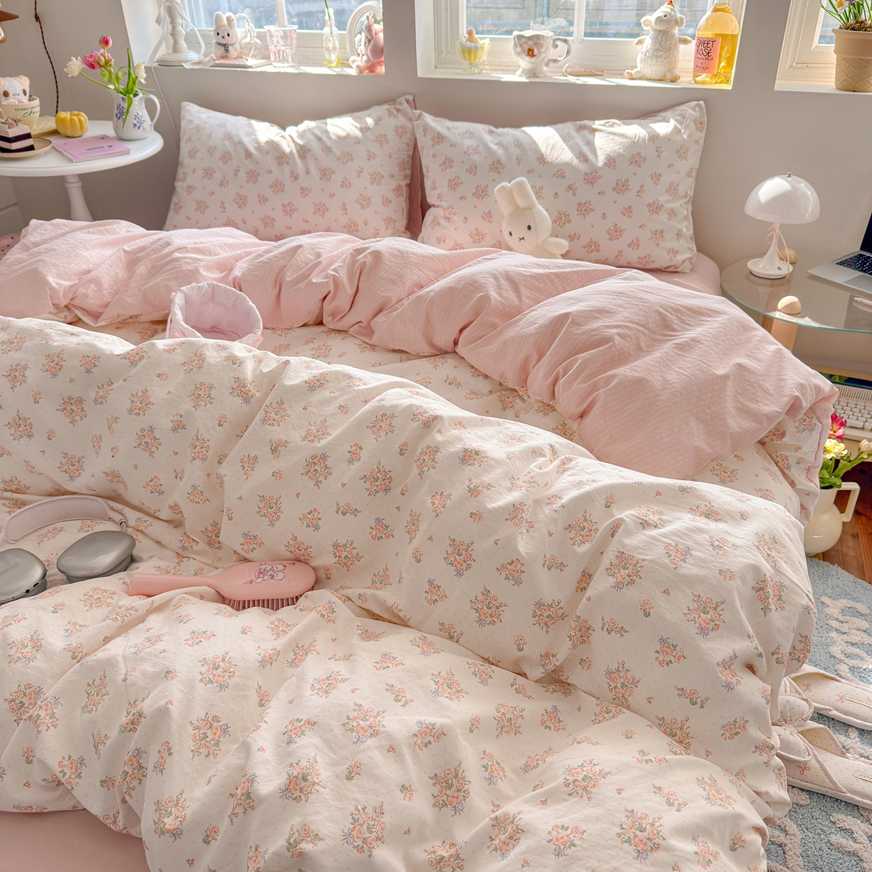 91家纺网 家纺一手货源 找家纺 罗亿家纺 2026新款A类古法水洗仿棉云感纱四件套 梦境花园