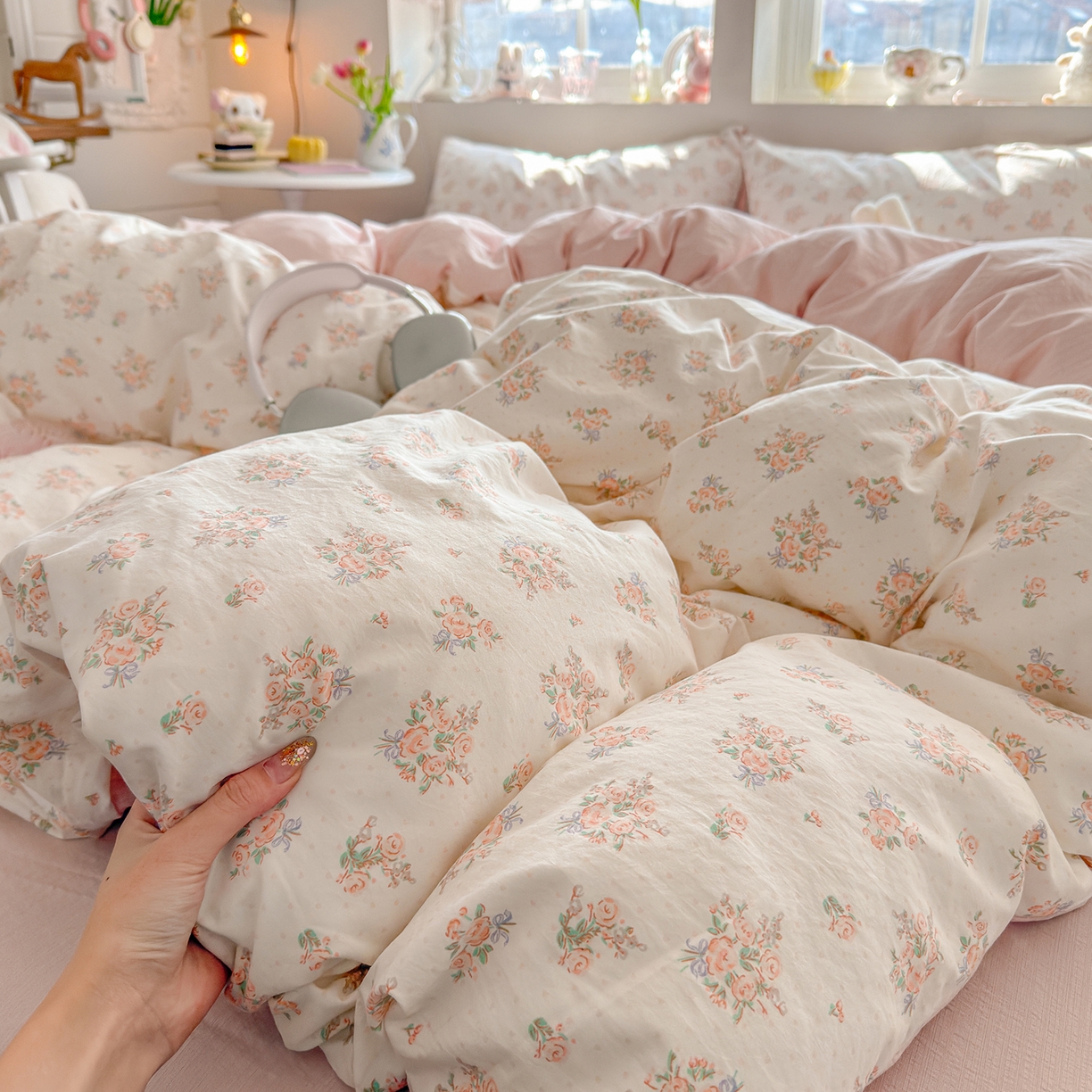 91家纺网 家纺一手货源 找家纺 罗亿家纺 2026新款A类古法水洗仿棉云感纱四件套 梦境花园