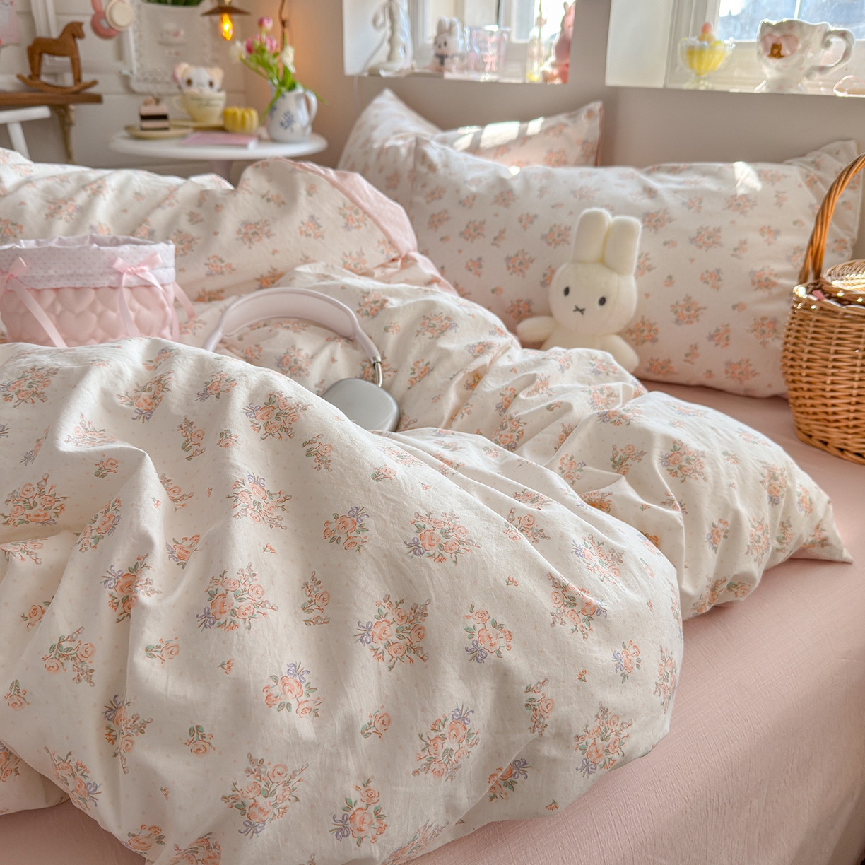 91家纺网 家纺一手货源 找家纺 罗亿家纺 2026新款A类古法水洗仿棉云感纱四件套 梦境花园