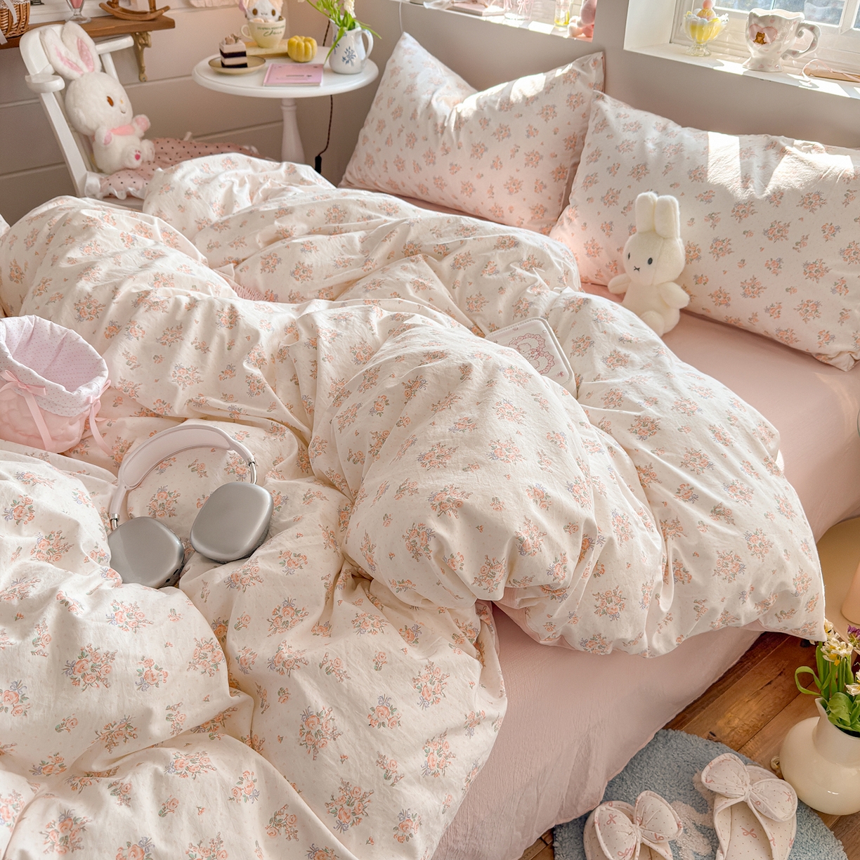 91家纺网 家纺一手货源 找家纺 罗亿家纺 2026新款A类古法水洗仿棉云感纱四件套 梦境花园