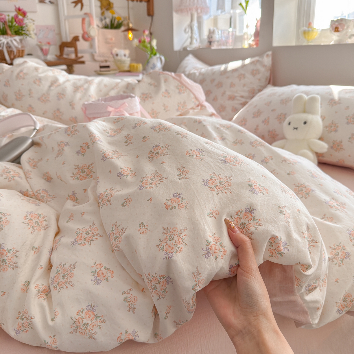 罗亿家纺 2026新款A类古法水洗仿棉云感纱四件套 梦境花园