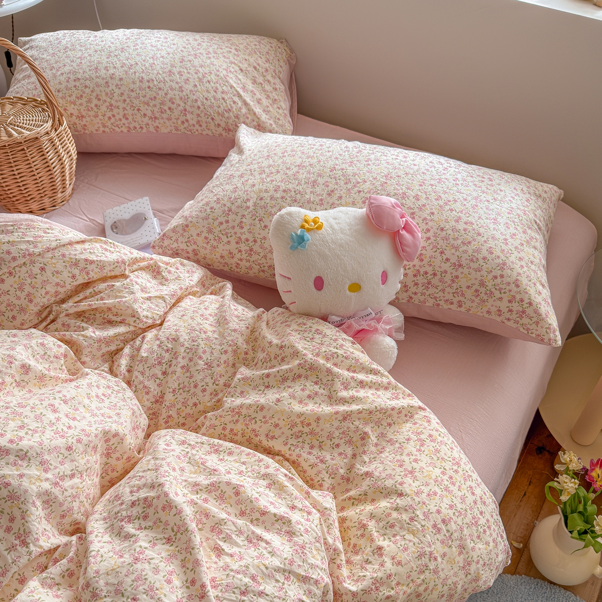 91家纺网 家纺一手货源 找家纺 罗亿家纺 2026新款A类古法水洗仿棉云感纱四件套 花颜