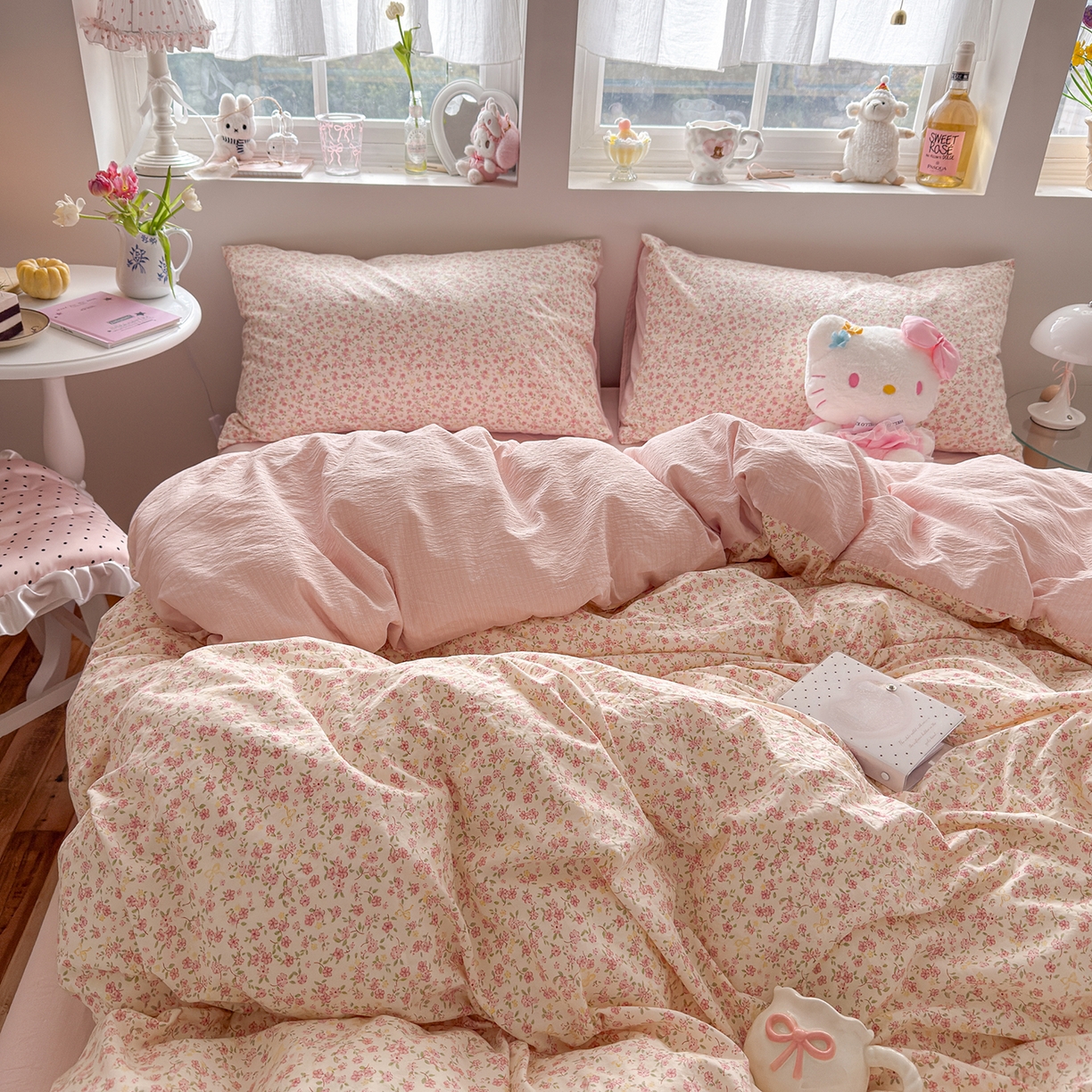 91家纺网 家纺一手货源 找家纺 罗亿家纺 2026新款A类古法水洗仿棉云感纱四件套 花颜