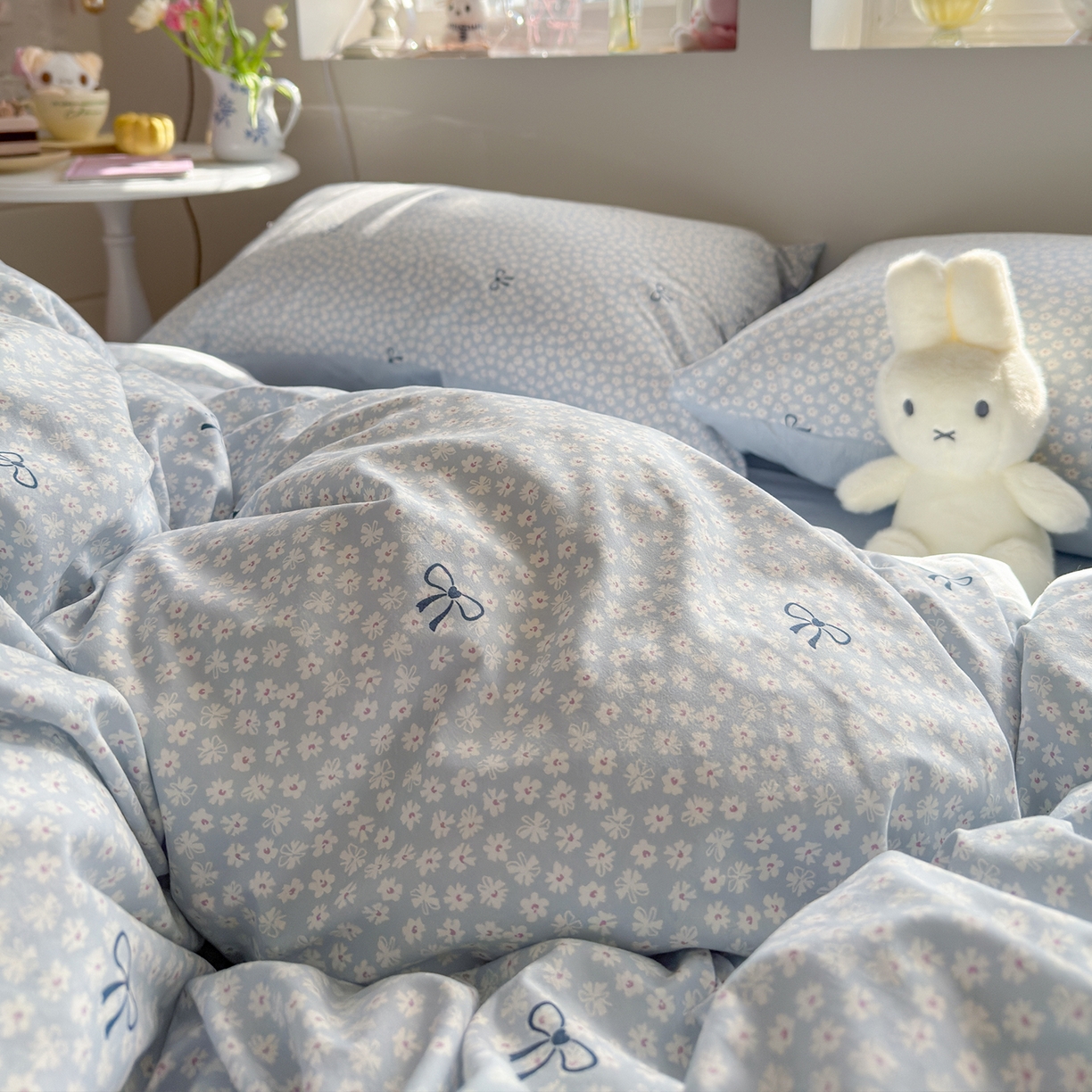 91家纺网 家纺一手货源 找家纺 罗亿家纺 2026新款A类古法水洗仿棉云感纱四件套 小时光