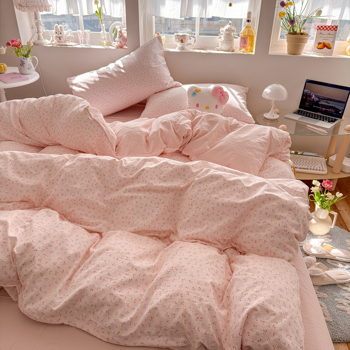 91家纺网 家纺一手货源 找家纺 罗亿家纺 2026新款A类古法水洗仿棉云感纱四件套 小幸运