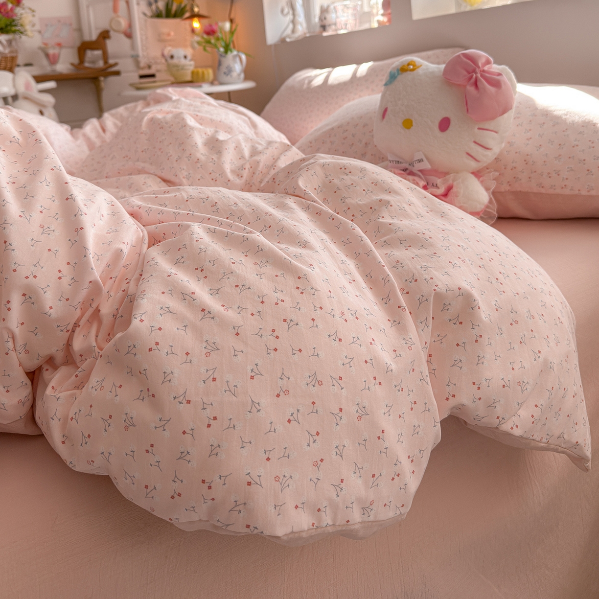 91家纺网 家纺一手货源 找家纺 罗亿家纺 2026新款A类古法水洗仿棉云感纱四件套 小幸运