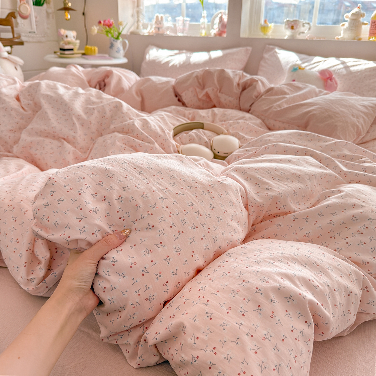 91家纺网 家纺一手货源 找家纺 罗亿家纺 2026新款A类古法水洗仿棉云感纱四件套 小幸运