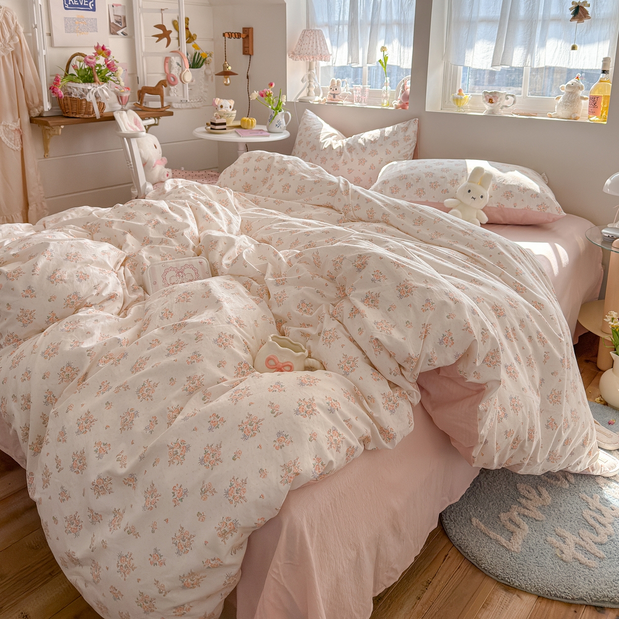 91家纺网 家纺一手货源 找家纺 罗亿家纺 2026新款A类古法水洗仿棉云感纱四件套 梦境花园