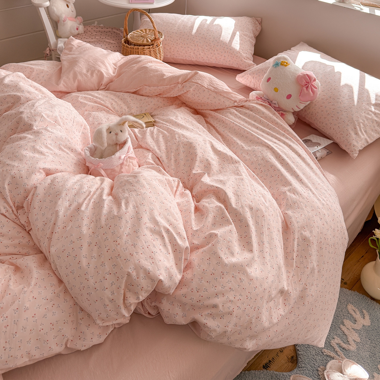 91家纺网 家纺一手货源 找家纺 罗亿家纺 2026新款A类古法水洗仿棉云感纱四件套 小幸运