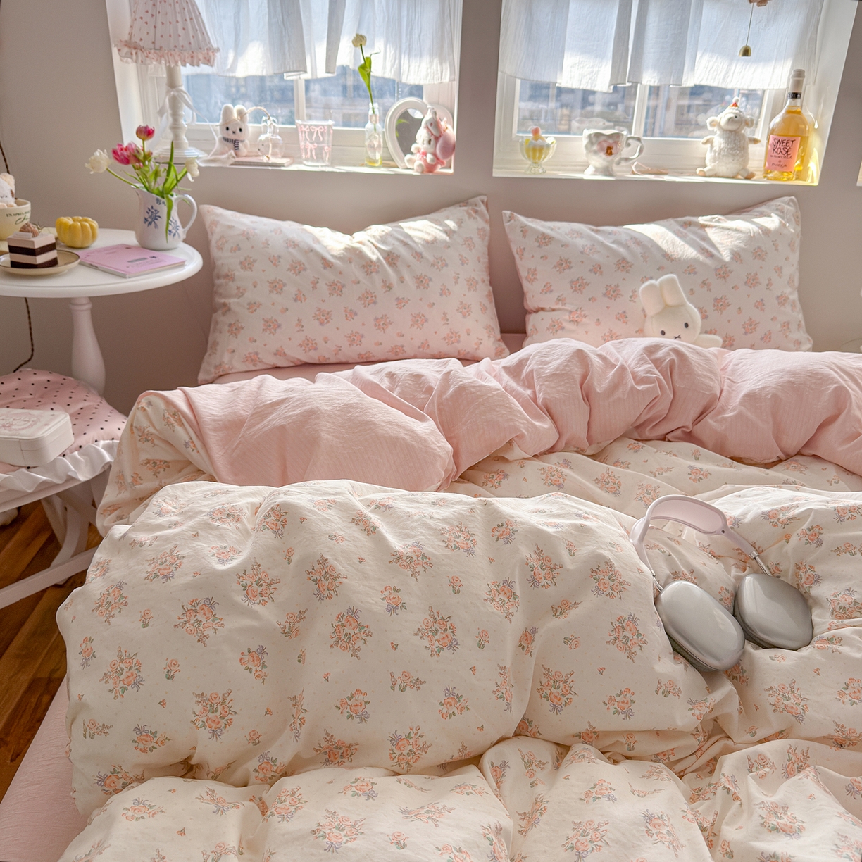 91家纺网 家纺一手货源 找家纺 罗亿家纺 2026新款A类古法水洗仿棉云感纱四件套 梦境花园