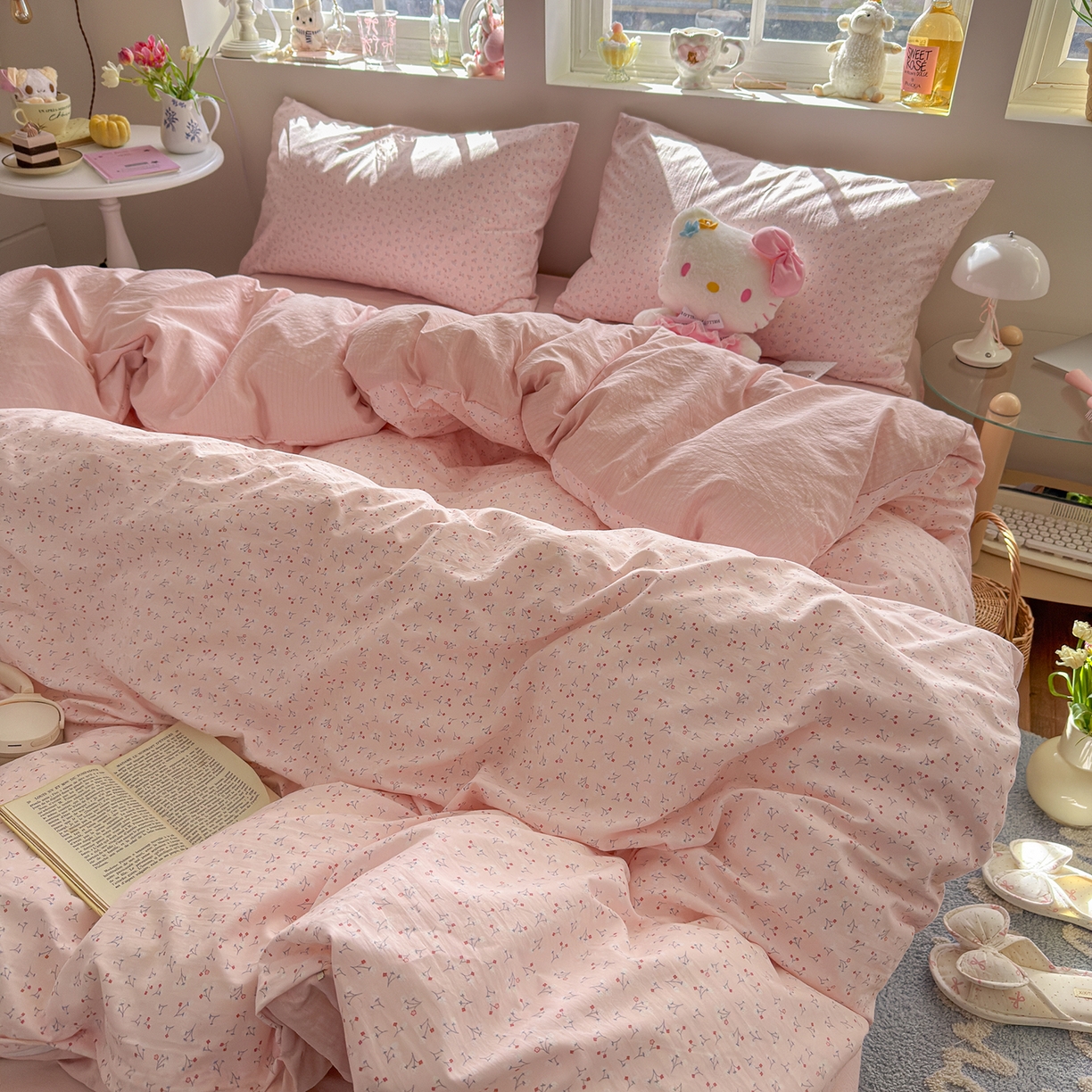 91家纺网 家纺一手货源 找家纺 罗亿家纺 2026新款A类古法水洗仿棉云感纱四件套 小幸运