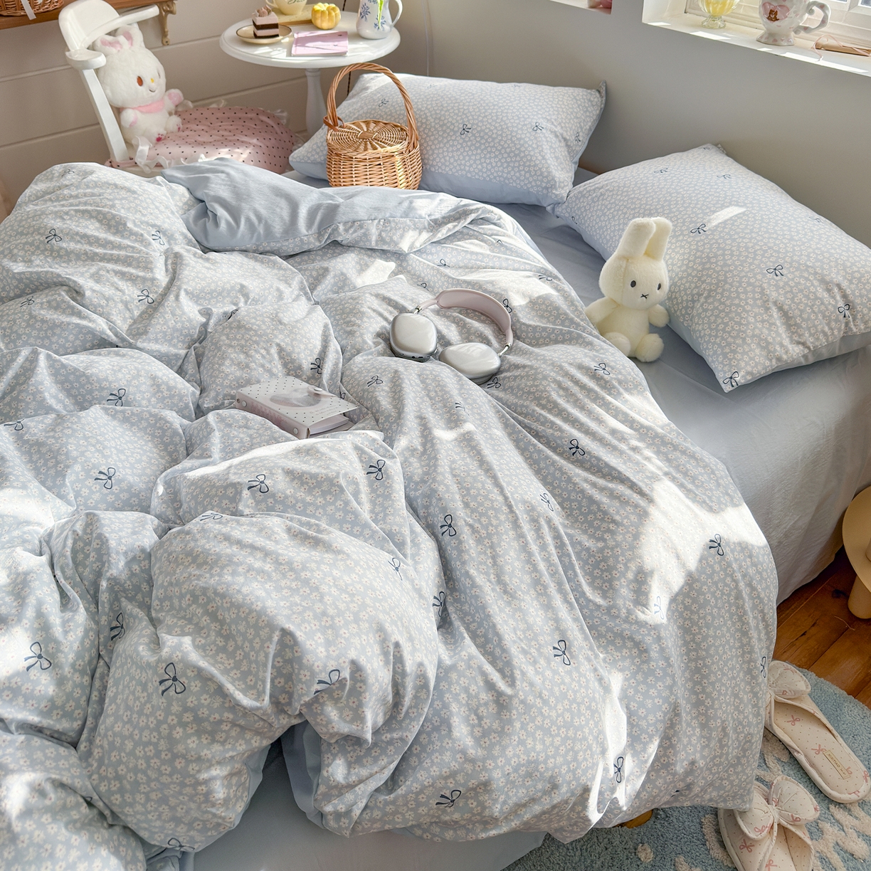 91家纺网 家纺一手货源 找家纺 罗亿家纺 2026新款A类古法水洗仿棉云感纱四件套 小时光