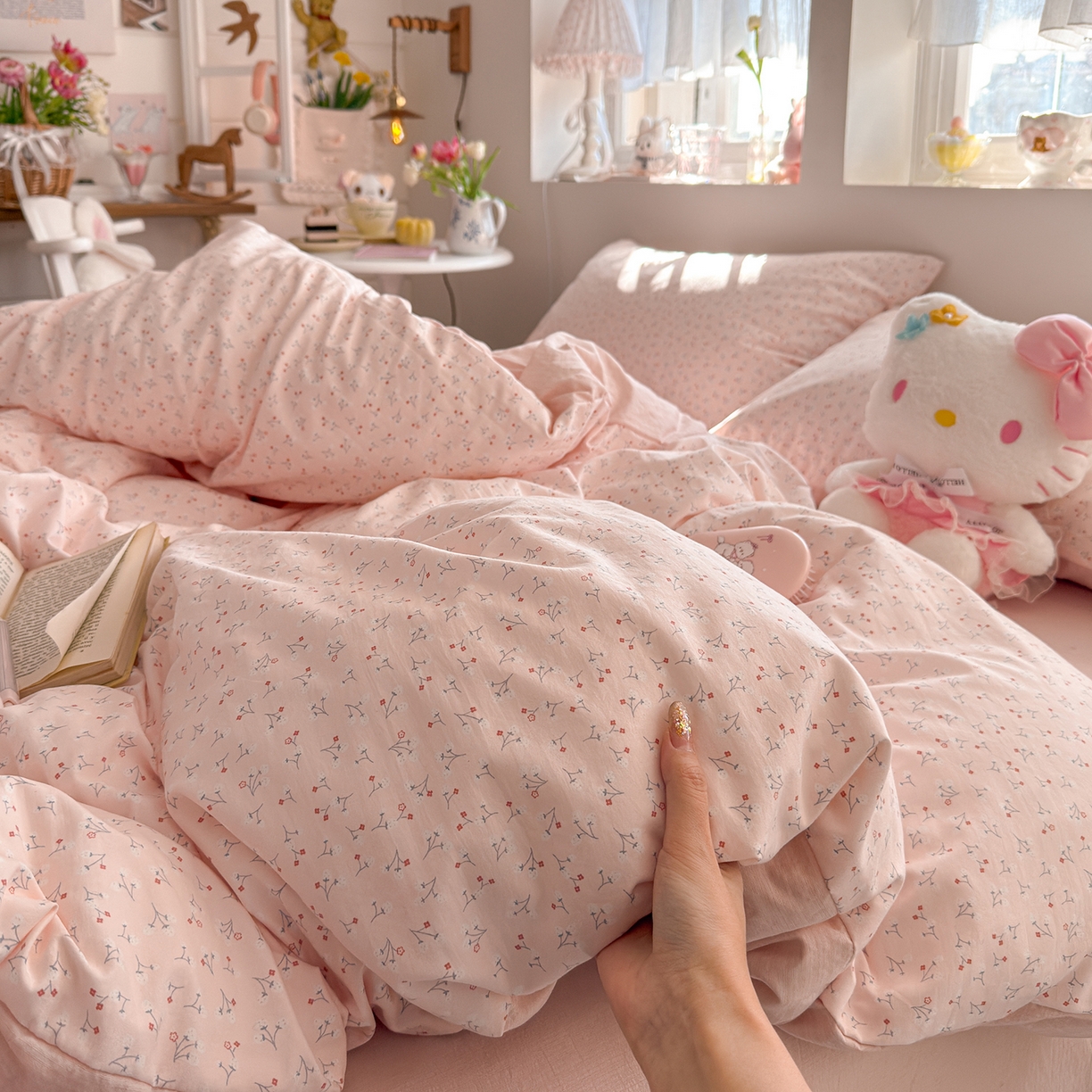 罗亿家纺 2026新款A类古法水洗仿棉云感纱四件套 小幸运