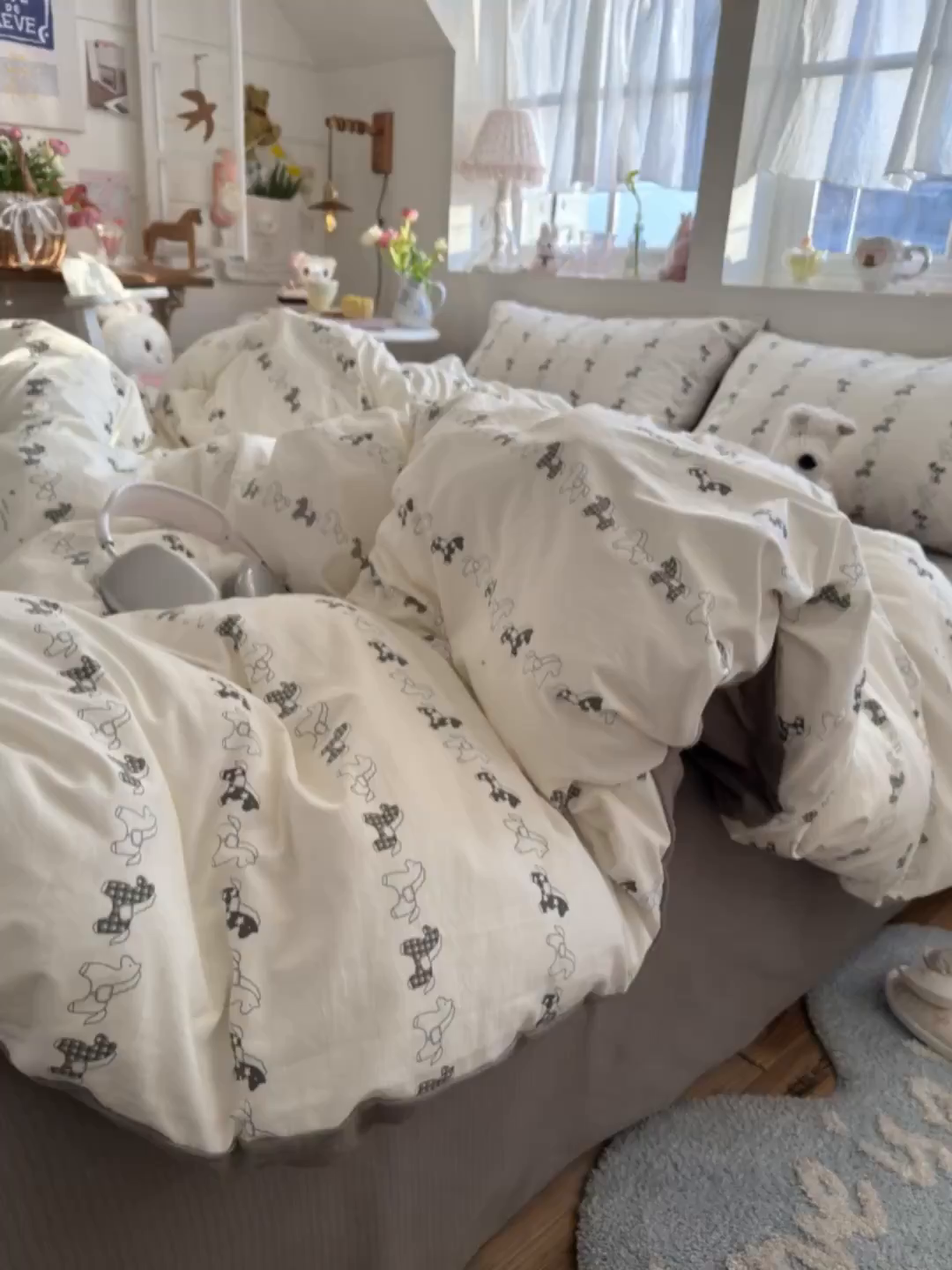 91家纺网 家纺一手货源 找家纺 罗亿家纺 2026新款A类古法水洗仿棉云感纱四件套 旋转木马