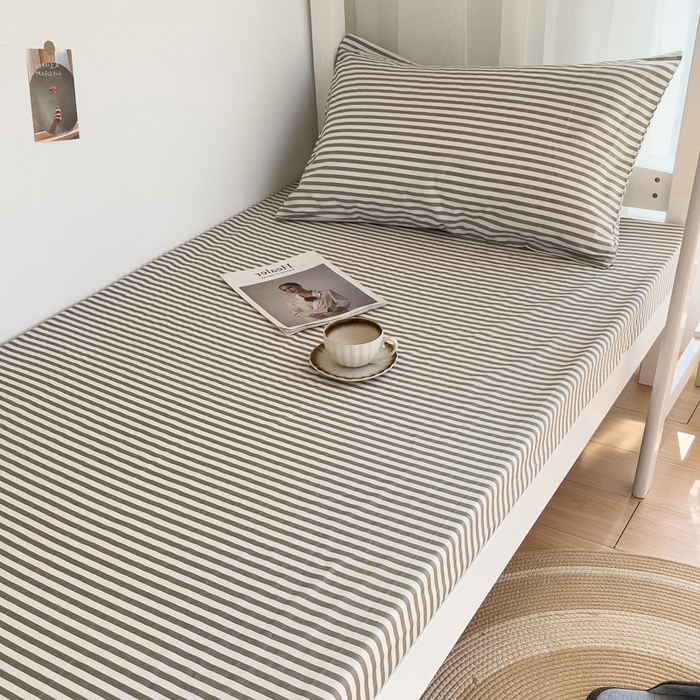 91家纺网 家纺一手货源 找家纺 宅部落 2026新款全棉学生宿舍褥子套纯棉床垫套 灰细条纹