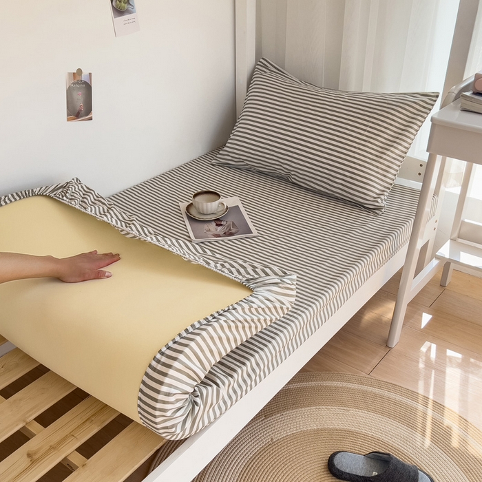 91家纺网 家纺一手货源 找家纺 宅部落 2026新款全棉学生宿舍褥子套纯棉床垫套 灰细条纹