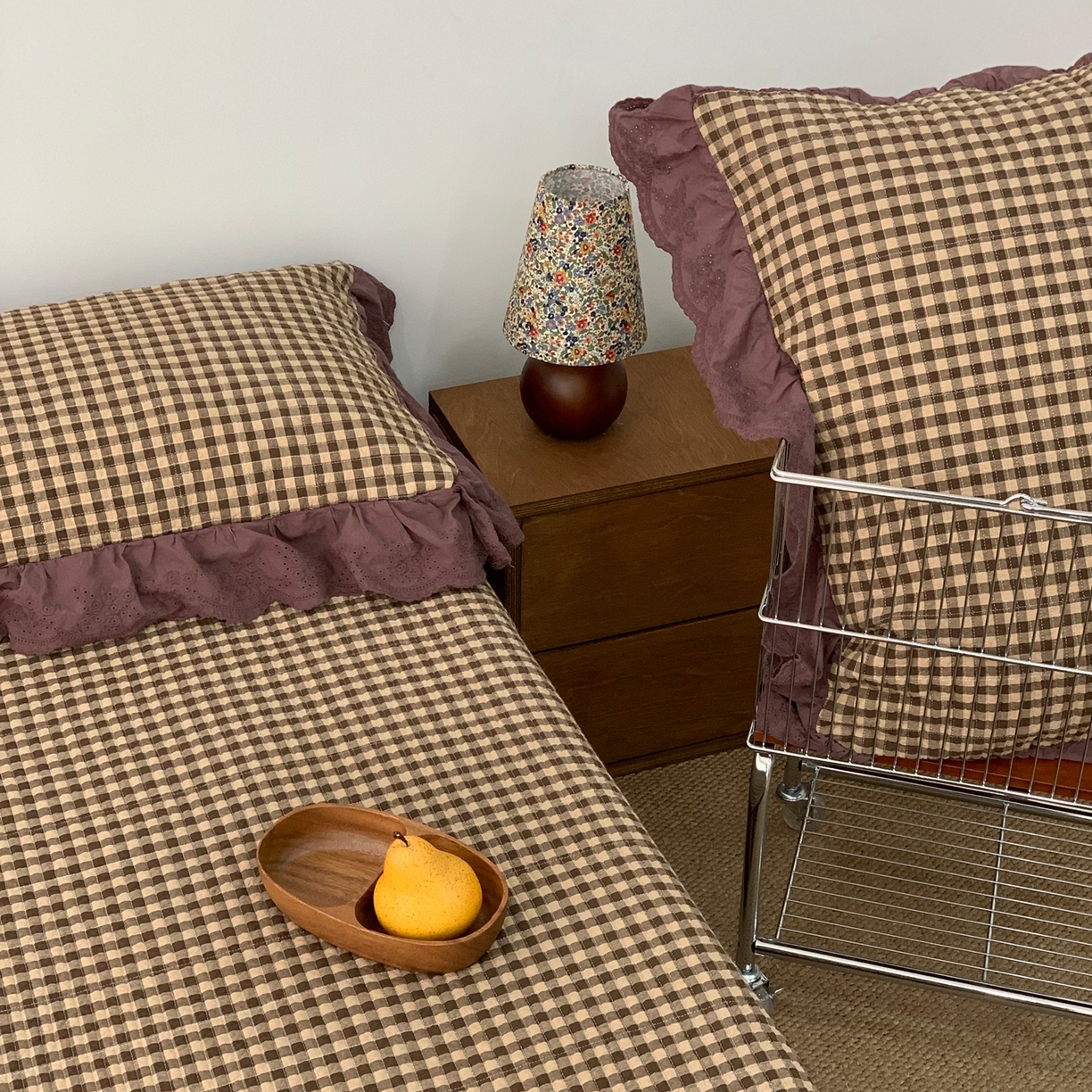 91家纺网 家纺一手货源 找家纺 床盖工厂店 2025新款双面全棉纯棉填充棉花花边款床盖三件套芸素 芸素-咖