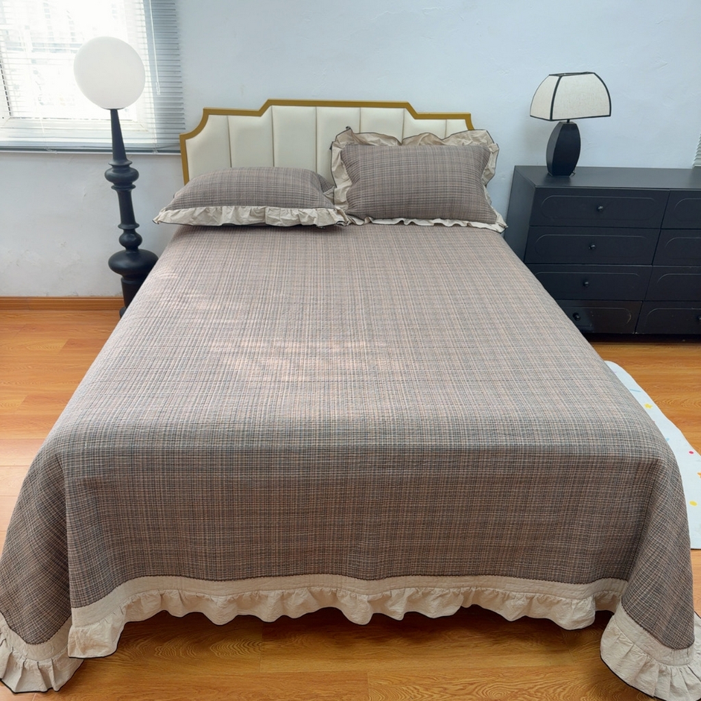 91家纺网 家纺一手货源 找家纺 （总）暖居 2026年新款全棉色织水洗棉高温砂洗床盖三件套四件套