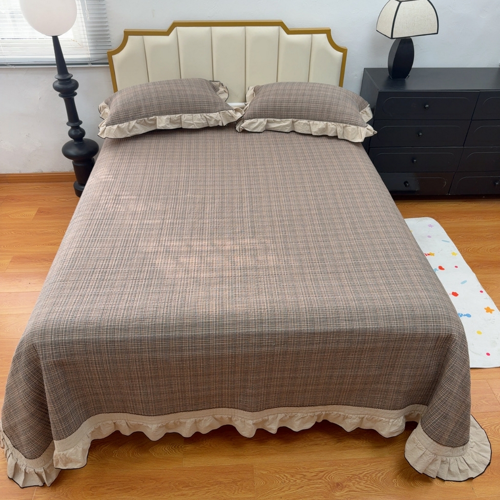 91家纺网 家纺一手货源 找家纺 暖居 2026年新款全棉色织水洗棉高温砂洗床盖三件套四件套 云曲