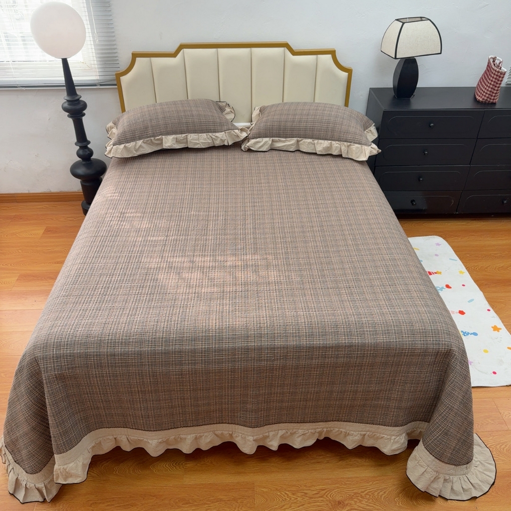 91家纺网 家纺一手货源 找家纺 暖居 2026年新款全棉色织水洗棉高温砂洗床盖三件套四件套 云曲