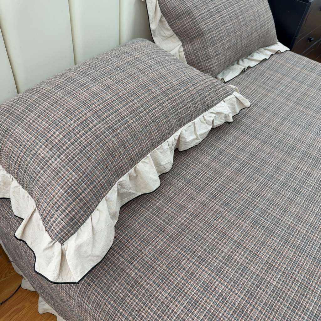 91家纺网 家纺一手货源 找家纺 暖居 2026年新款全棉色织水洗棉高温砂洗床盖三件套四件套 云曲