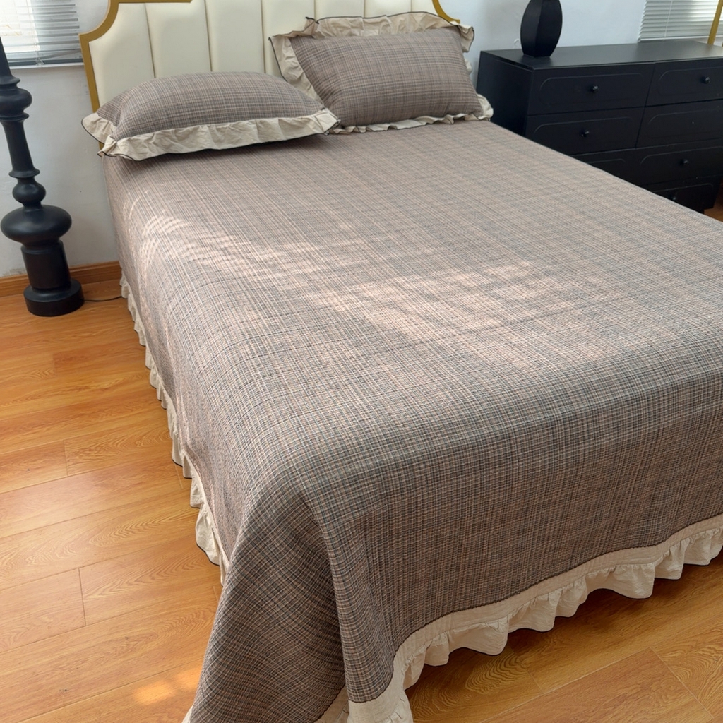 91家纺网 家纺一手货源 找家纺 暖居 2026年新款全棉色织水洗棉高温砂洗床盖三件套四件套 云曲