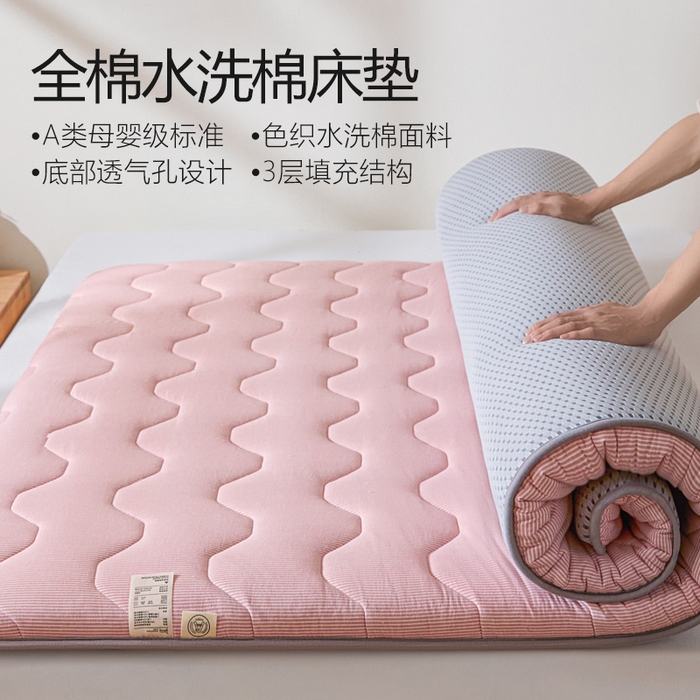 91家纺网 家纺一手货源 找家纺 丽诺 2024新款全棉色织棉花床护垫全棉色织水洗棉-牛卡其色