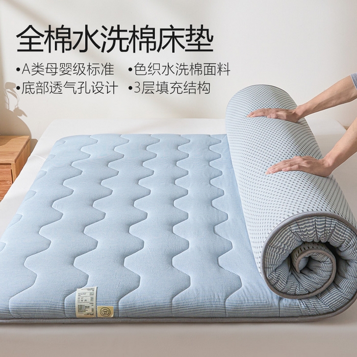 丽诺床垫 2026新款A类全棉色织水洗棉棉花三明治床垫（床垫不定制超200x220以上的尺寸） 细条蓝