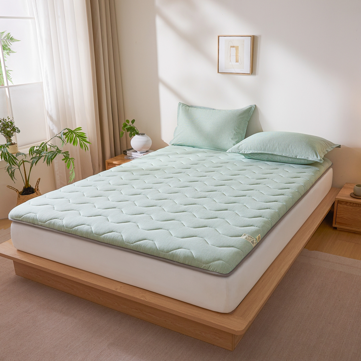 91家纺网 家纺一手货源 找家纺 丽诺床垫 2026新款A类全棉色织水洗棉棉花三明治床垫（床垫不定制超200x220以上的尺寸） 细条绿