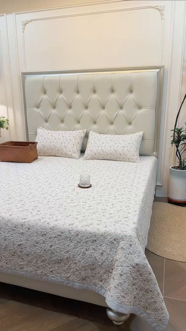 91家纺网 家纺一手货源 找家纺 （总）床盖工厂店 2025新款全棉天竺棉麻三件套填充棉花床盖三件套花卉系列