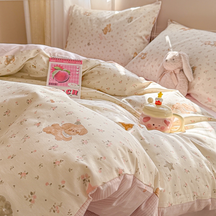 91家纺网 家纺一手货源 找家纺 曼之夏 2025新款全棉印花四件套-系列二 软糖萌宠