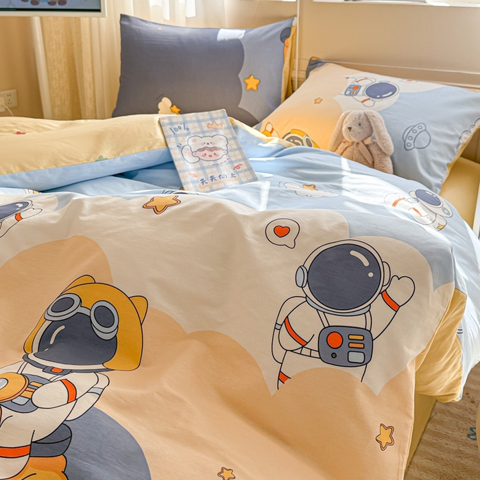 91家纺网 家纺一手货源 找家纺 曼之夏 2025新款全棉印花四件套-系列二 蓝星太空人