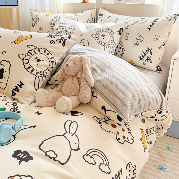 91家纺网 家纺一手货源 找家纺 曼之夏 2025新款全棉印花四件套-系列二 欢乐谷