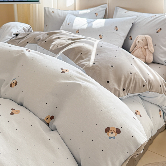 91家纺网 家纺一手货源 找家纺 曼之夏 2025新款全棉印花四件套-系列二 机灵小汪