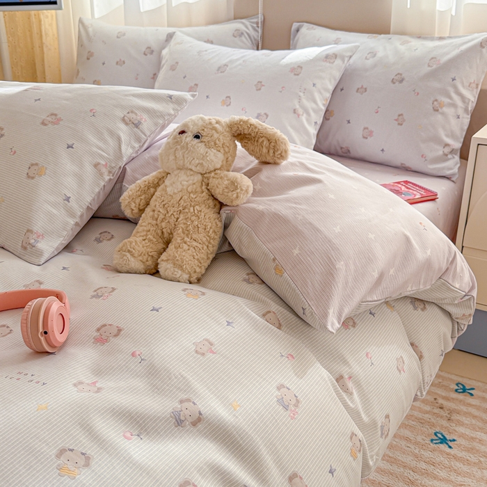 91家纺网 家纺一手货源 找家纺 曼之夏 2025新款全棉印花四件套-系列二 星小象兰