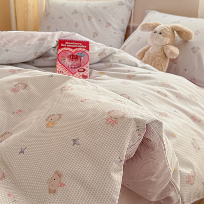 91家纺网 家纺一手货源 找家纺 曼之夏 2025新款全棉印花四件套-系列二 星小象兰