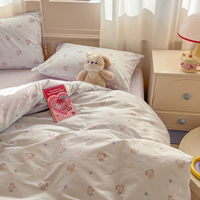 91家纺网 家纺一手货源 找家纺 曼之夏 2025新款全棉印花四件套-系列二 星小象兰