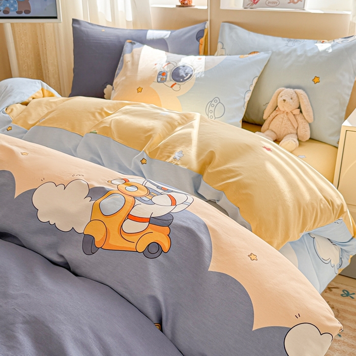 91家纺网 家纺一手货源 找家纺 曼之夏 2025新款全棉印花四件套-系列二 蓝星太空人