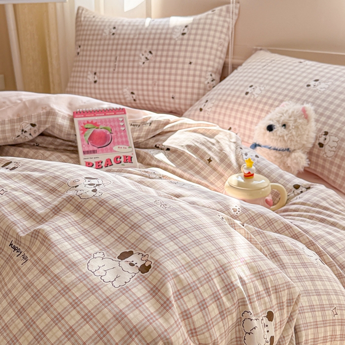 91家纺网 家纺一手货源 找家纺 曼之夏 2025新款全棉印花四件套-系列二 莓果萌犬