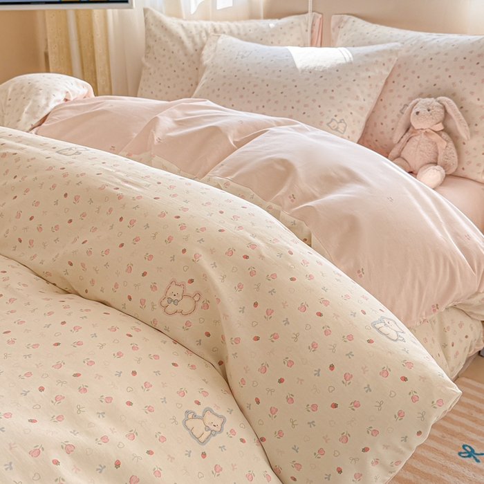 91家纺网 家纺一手货源 找家纺 曼之夏 2025新款全棉印花四件套-系列二 玫瑰小狗