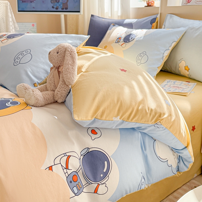 91家纺网 家纺一手货源 找家纺 曼之夏 2025新款全棉印花四件套-系列二 蓝星太空人